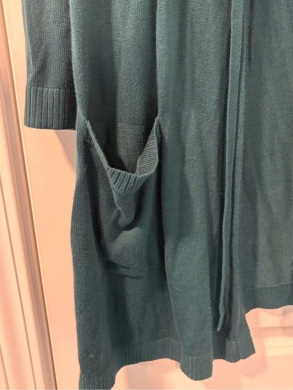 3/$20 Torrid Teal Open-Front Long Cardigan with Pockets and Hood - Picture 3 of 6